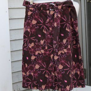 Global Sport Vintage 90's Thin Floral Corduroy Belted Skirt Sz 36 (US 6)